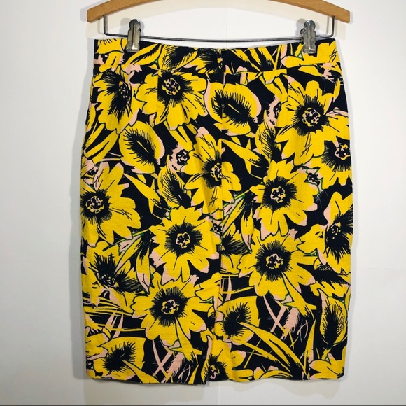 J. Crew Yellow&Navy Floral Pencil Skirt - Picture 2 of 6